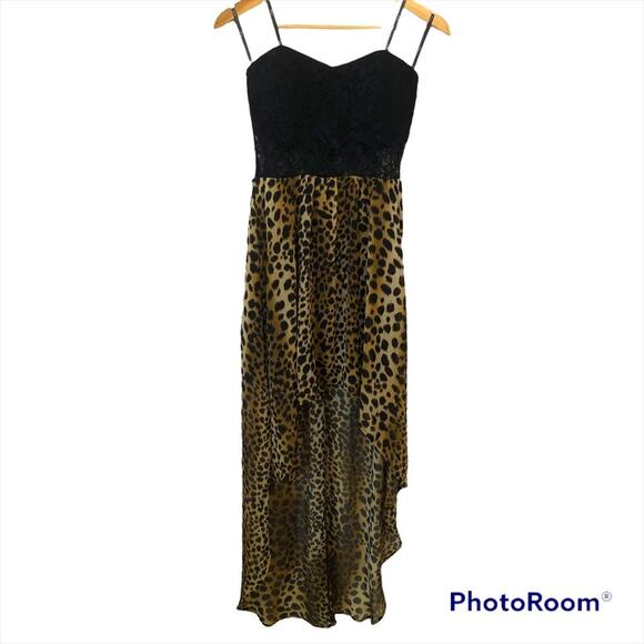 Animal Print Babydoll Maxi Dress Womens S Halter Lace Cut Out Whimsy Goth 80s - Picture 1 of 7